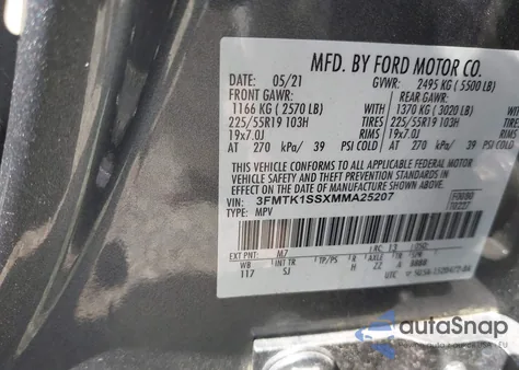 2021 Ford Mustang Mach-E Select from USA, damaged, VIN 3FMTK1SSXMMA25207